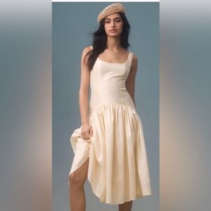 Women’s Anthropologie Hutch Drop Waist Yellow Midi Dress new with tags